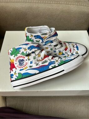 Converse Kids White High-Top Sneakers with Multicolor Dino Print